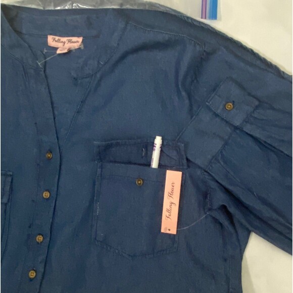 FallingFlowerOld NavyDarkBlueMidi Women’s Shirt Dress LongSleeve ButtonUpSize Xl - Picture 7 of 13